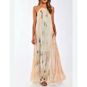 Young Fabulous & Broke Elie Trapeze Tie Dye Halter Artisan Maxi Dress Sz Medium